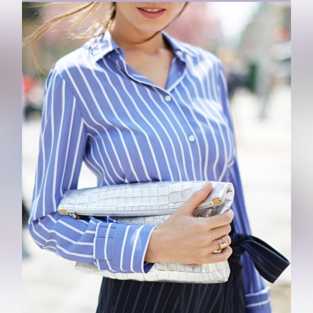 Banana Republic XS Blue/white striped button down with ruffled cuffs